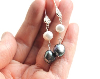 Peacock Pearl Dangle Earrings Sterling Silver, Rice Pearls Earrings,  Elegant Pearl Design Earrings, Handmade Earrings, Pearl Jewelry