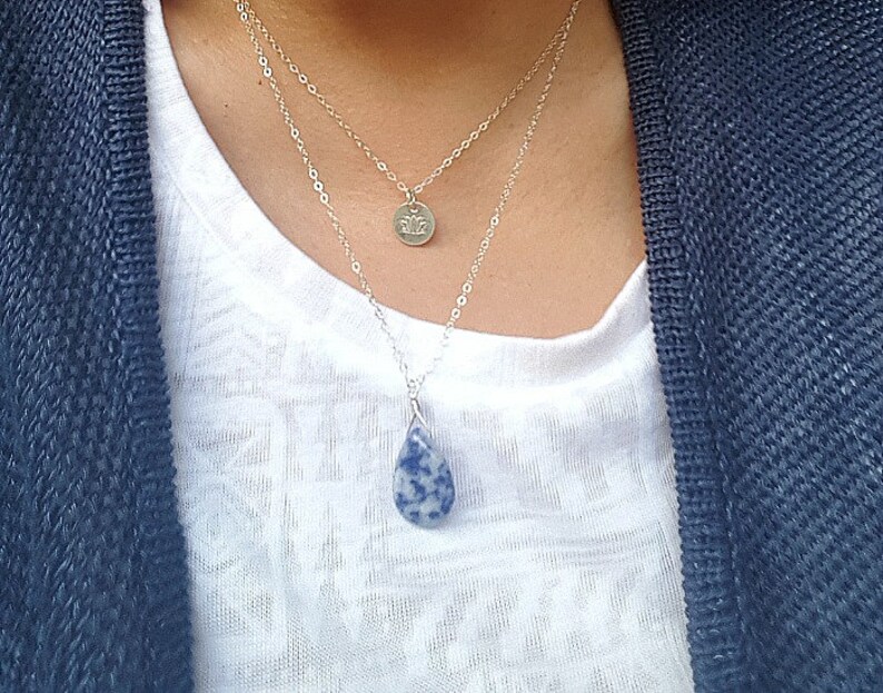 Navy Blue Stone Necklace, Sodalite Gemstone Necklace, Meditation Necklace, Blue Jewelry, Sodalite Jewelry, Blue Wedding, Layering Necklace image 1