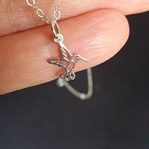 Silver Tiny Hummingbird Necklace -  Flying hummingbird - Bird necklace  -Bird Jewelry -  Birdlover gift -  Hummingbird gift -Dainty necklace