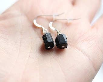 Raw Black Tourmaline Earrings, Black Gemstone Earrings, Healing Earrings, Raw Gemstone Jewelry, Crystal Earrings, Handcrafted Earrings