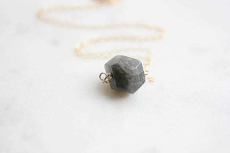 Gray faceted Labradorite Necklace Gold filled Faceted Nugget Labradorite Necklace Gray Gemstone Necklace February Birthstone Necklace image 7