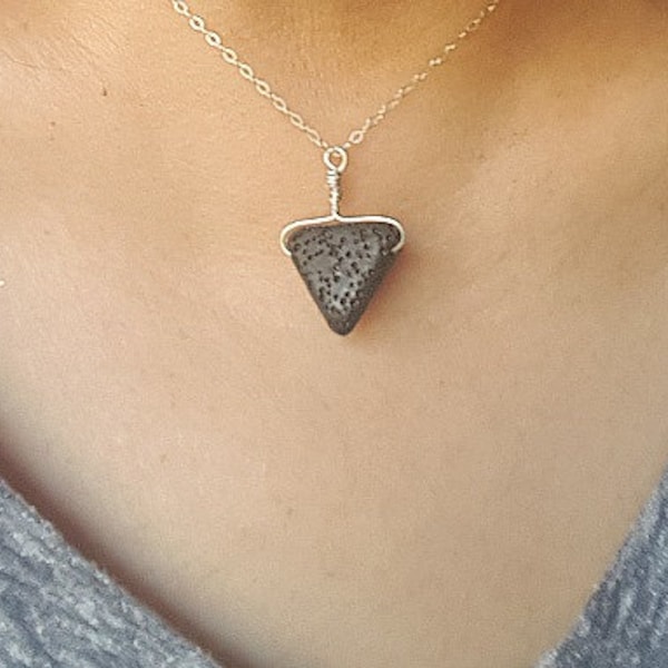 Triangle Lava Rock Necklace - Lava stone Necklace - Lava rock Jewelry - Essential Oil Diffuser Necklace - Minimalist, Yoga - Black Necklace