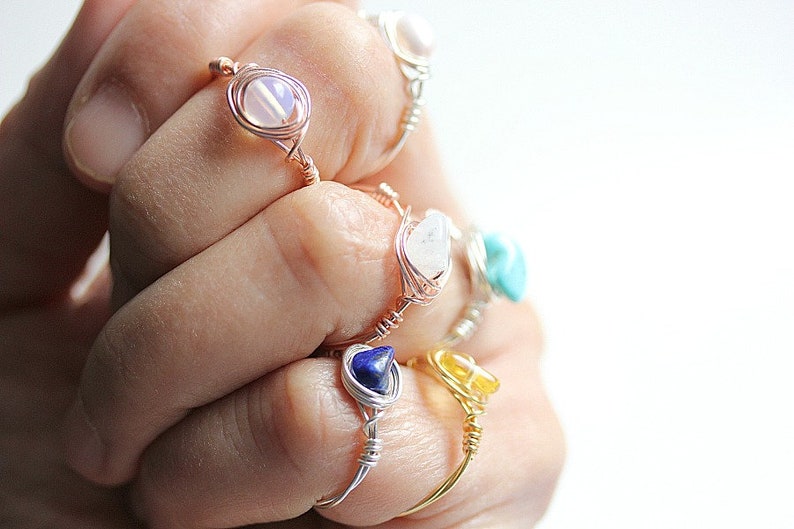 Blue ring September Birthstone Ring Delicate ring Wire wrapped ring Wire wrap Lapis Lazuli Crystal bead ring Blue gemstone ring