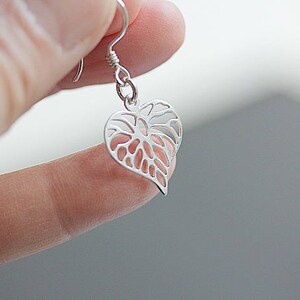 Dangle Leaf Earrings, Filigree Heart Leaf Earrings, Leaf Jewelry, Minimalist Jewelry, Floral Earrings, Heart Dangle, Heart shape Earrings image 5