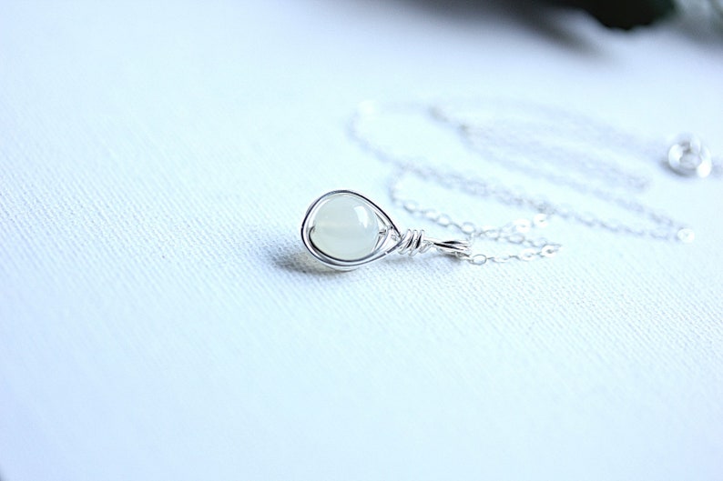 Moonstone Silver June Birthday necklace Moonstone Jewelry Wire wrap moonstone pendant necklace White moonstone White Gemstone necklace