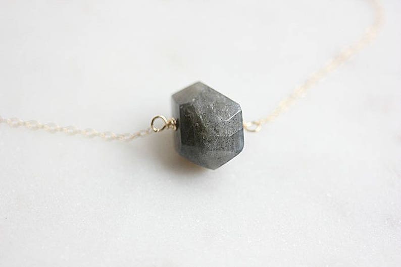 Gray faceted Labradorite Necklace Gold filled Faceted Nugget Labradorite Necklace Gray Gemstone Necklace February Birthstone Necklace image 5