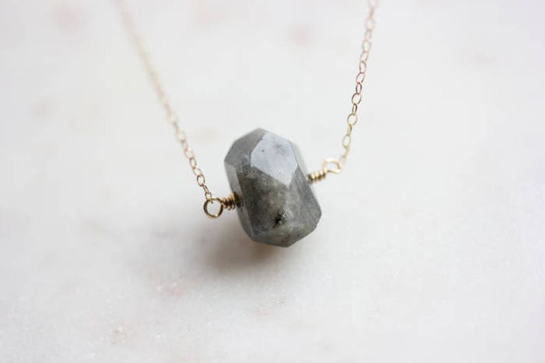 Gray faceted Labradorite Necklace Gold filled Faceted Nugget Labradorite Necklace Gray Gemstone Necklace February Birthstone Necklace image 9