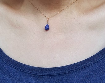 Gold Blue Sapphire Necklace, Sapphire September Birthstone, Gold filled Necklace, Birthstone Pendant, Sapphire Drop, Gift for her,Minimalist