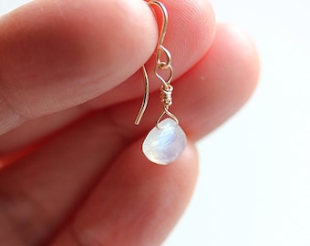 Small Moonstone Dangle Earrings, June Birthstone Earrings, Rainbow Moonstone Jewelry, Dainty Crystal Earrings, Women Earrings, Gift for her