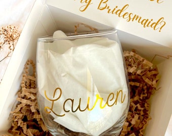 Personalized Bridesmaid Wine Glass, Will You Be My Bridesmaid Stemless Wine Glass 15oz