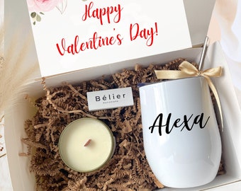 Happy Valentines Day Box with Personalized Wine Tumbler, Bff Gift