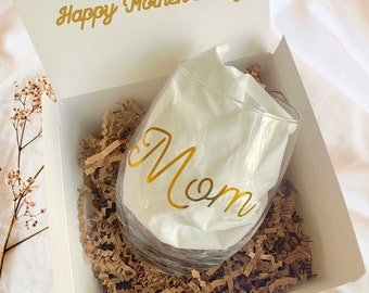 Mom Stemless Wine Glass, Personalized Mother's Day Basket