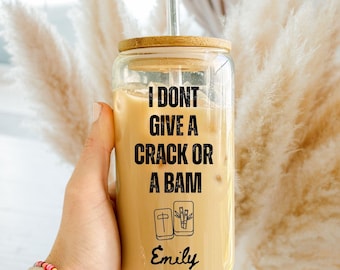 Personalized Mahjong Tumbler, Custom Name Glass Cup with Bamboo Lid & Straw