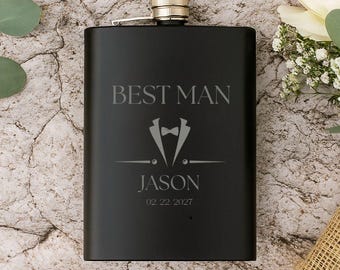 Best Man Proposal Gift Personalized Best Man Flask, Custom Groomsmen Gift, Engraved Wedding Flask, Bachelor Party Gift for Him