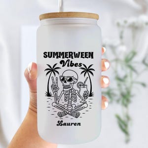 Summerween Skeleton Tumbler, Personalized Spooky Summer Tumbler with lid and straw, Custom Summer Halloween Gift for Summer birthday Party
