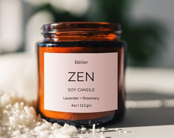 Zen Candle, Soy candle with wooden wick and essential oils 4oz.