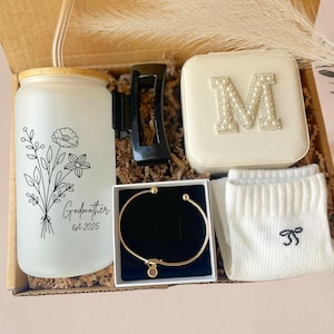 Godmother Gift with Personalized Tumbler, Godmother Proposal Box with jewelry box, Godmother Thank you Gift Box, Baptism Gift for God Mother