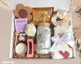 Self care box with Personalized birth flower tumbler, Birthday care package for her, Spa gift box for mom, Sympathy gift for best friend