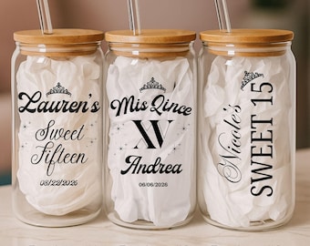 Personalized Sweet 15 Glass Can, Quinceañera Tumbler, Custom Mis Quince Cup, XV Birthday Gift, Party Favor, Quinceanera Recuerdos