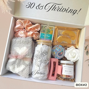 30th Birthday Gift Box for Her, Personalized Birth Flower Tumbler, Self Care Box 30th Birthday Spa Gift Basket Women Birthday Box