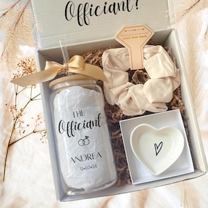 Personalized Wedding Officiant Proposal Gift Box: Custom Glass Tumbler & Ring Dish Set