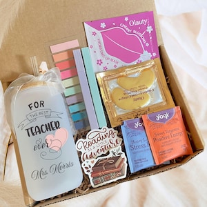 Teacher Appreciation Gift Set, Personalized Best Teacher Glass Tumbler, Thank you Gift Box for New Teacher, End of Year Teacher Gift