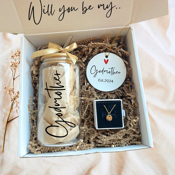 Personalized Godmother Proposal with Ceramic Ornament and Initial Necklace