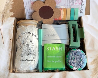 Personalized Gift For Book Lover Gift Set with Custom Glass Tumbler and Bookish accessories