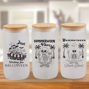 Summerween Skeleton Tumbler, Personalized Spooky Summer Tumbler with lid and straw, Custom Summer Halloween Gift for Summer birthday Party