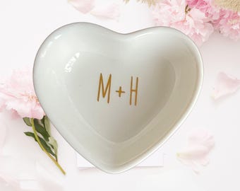 Custom Ring Dish, Personalized Ceramic Ring Dish with Initials, Engagement Gift for Bride