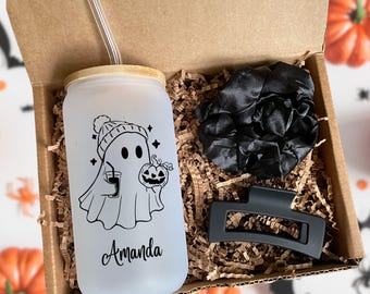 Personalized Boo Basket, Spooky Gift Box, Halloween Gift for Her, Stay Spooky Glass Can Cup, Fall Birthday Gift Box, Halloween Tumbler