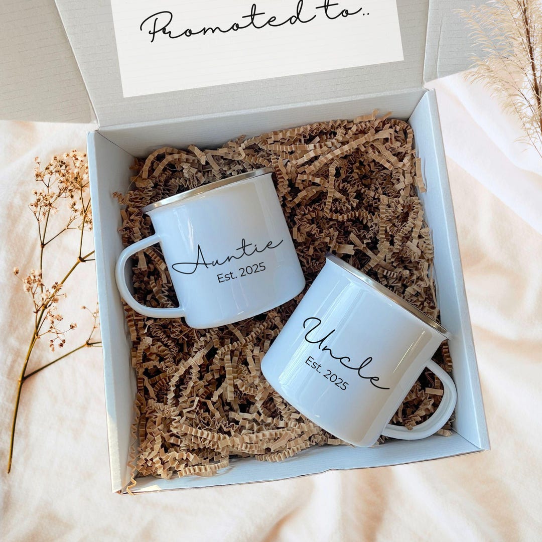 Personalized Aunt and Uncle Mug Set, Baby Announcement Gift - Etsy
