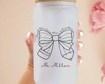 Personalized Teacher Tumbler, Teacher Appreciation Gift, Custom Teacher Glass Tumbler with name, End of Year Teacher Cup, New Teacher Gift