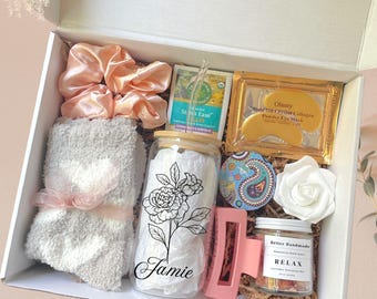 Birthday Box for Women, Custom Birth Flower Tumbler Gift Box, Personalized Birthday Gift Basket, Iced Coffee Tumbler Best Friend Gift