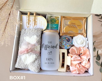 Personalized Wedding Officiant Proposal Gift Box with Custom Glass Tumbler and Spa Essentials