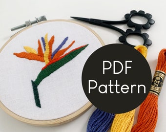 Bird of Paradise Embroidery Pattern, PDF Embroidery Pattern, Instant Digital Download, Beginner Pattern, Hand Embroidery, Floral Design