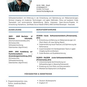 Lebenslauf Vorlage Softwareentwickler – 1 Seite – Modernes Tech-Design – Microsoft Word editierbar