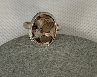 Leopard Skin Jasper and Sterling Silver Ring size 6 3/4