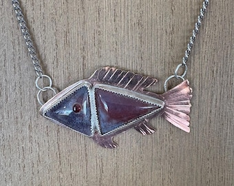 Agate Fish Pendant with stainless steel chain