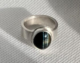 Blue Tiger Eye and Sterling Silver handcrafted Ring size 9 1/2