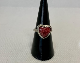Pink Thulite Heart and Sterling Silver Ring