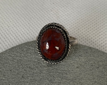 Flame Agate and Sterling Silver Ring size 8