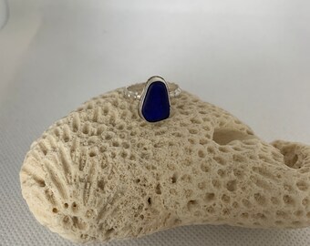 Cobalt Blue Sea Glass Ring Size 7