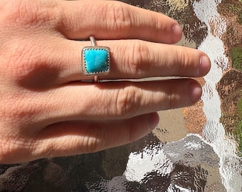 Square Turquoise and Sterling Silver Ring size 10