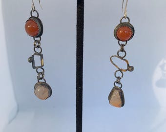Carnelian and Sterling Silver with Keum Boo Mismatch Earrings