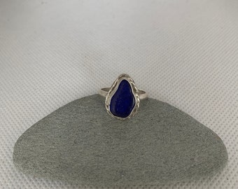 Cobalt Blue Sea Glass Ring size 7