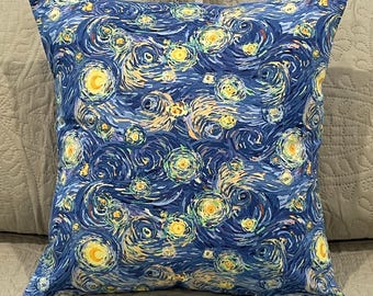 Starry Night Pillowcase: Van Gogh Style Cotton Cover (16" x 16")