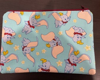 Flat Pouch, lightly Padded, 10" x 7", Maroon Zipper, Dumbo, Fits Diaper and Wipes.