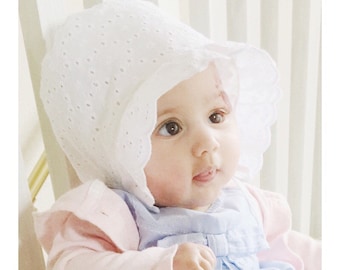 Custom Eyelet Baby Bonnet: Spring Summer Accessory
