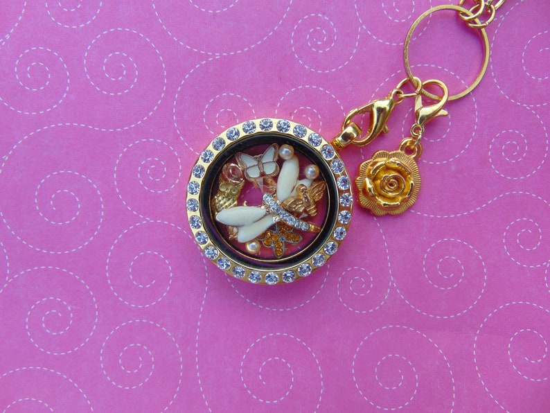 Includes Dragonfly Bee /& Birdhouse Butterflies Owl Free Gift with Purchase. Cream and Gold Dragonfly 13 Piece Floating Charm Set
